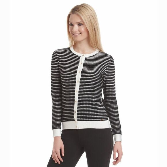 New! CALVIN KLEIN Women's Striped Classic Cardigan Sweater Long Sleeve Size MED - Picture 3 of 4